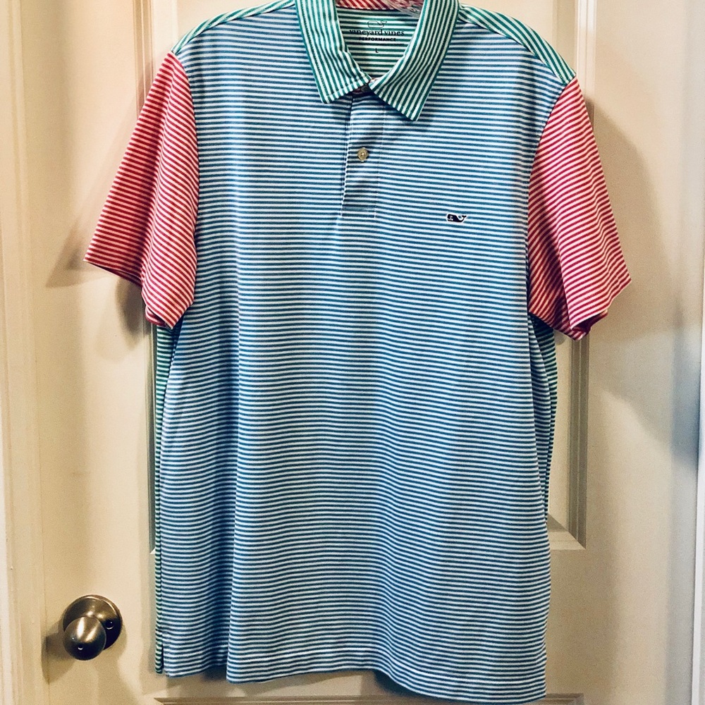 Vineyard Vines Blue, Green and Pink Pique Polo